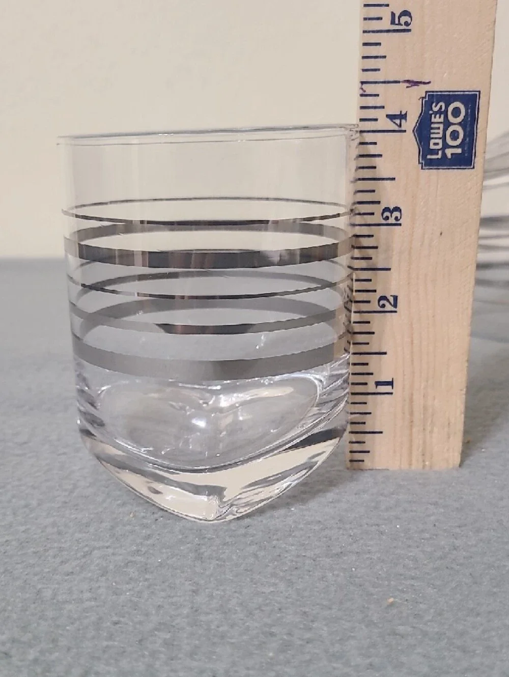 2 Tilted Whiskey Glasses‎ Bourbon Clear Glass Tumblers Barware Silver Stripes